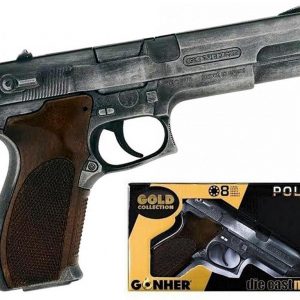 POLICE PISTOL 8 TIROS PLATA CAJA DORADA